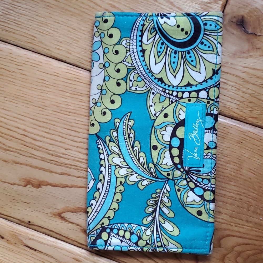 Vera Bradley 3.5" x 6.5"  fold over wallet/ cc carrier, aqua lime B W
